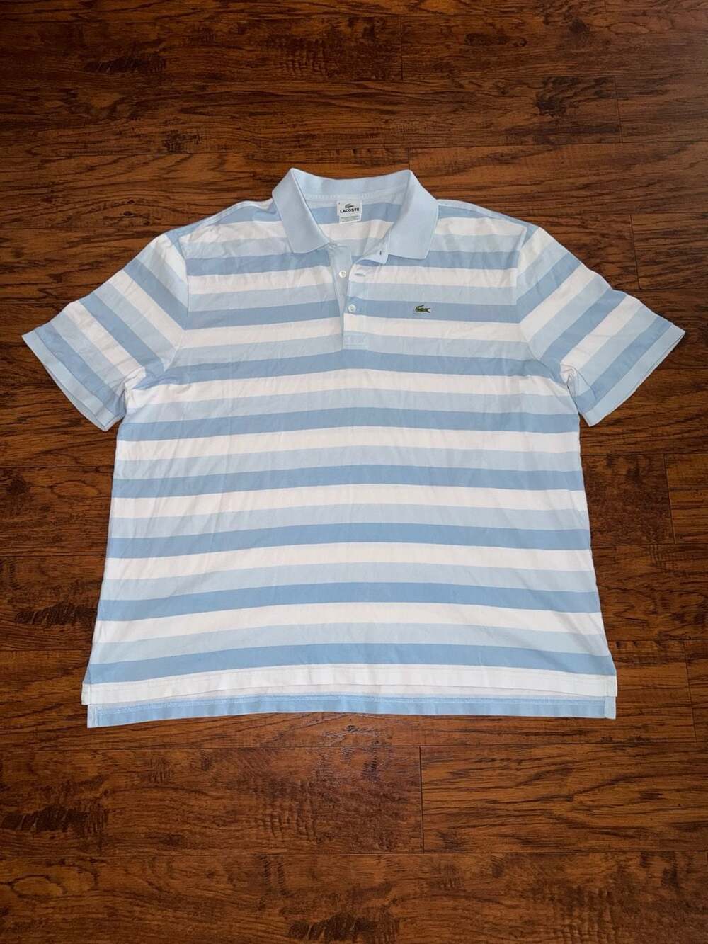 Lacoste Men's Striped Cotton Short Sleeve Polo Shirt Blue and White Size 8